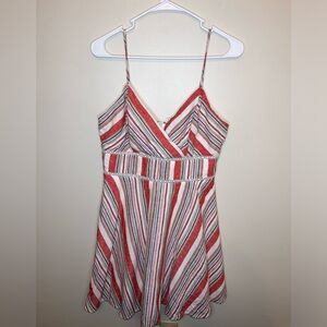 Blue Rain Womens Dress Size M Red White Striped Spaghetti Strap V-Neck Linen NWT
